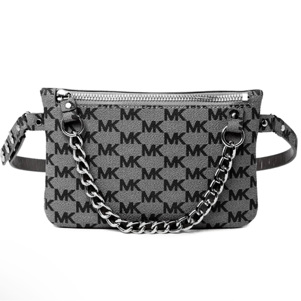 Michael Kors Gray and Black MK Logo Chain Strap Belt Bag